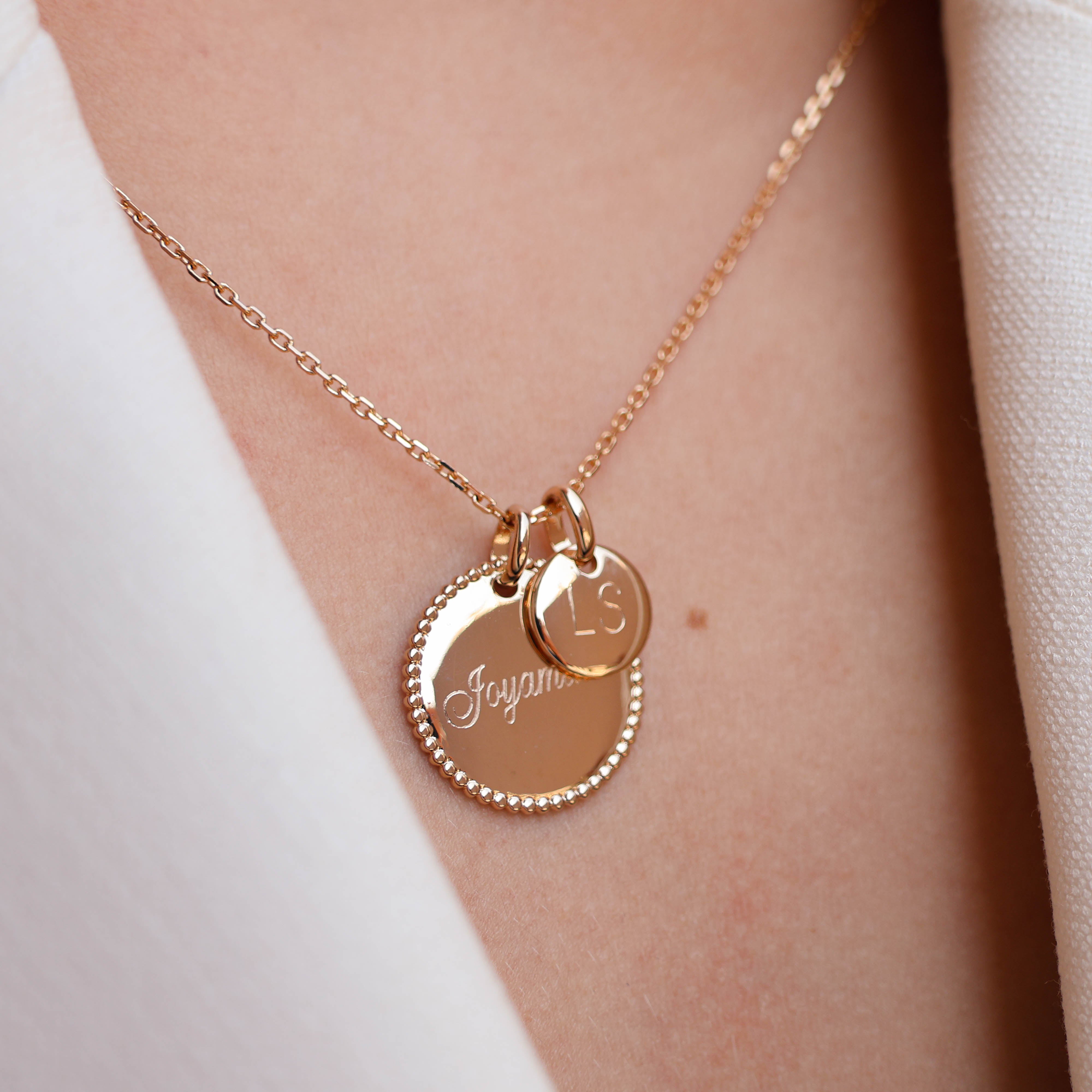 19mm gold-plated beaded medal pendant to engrave