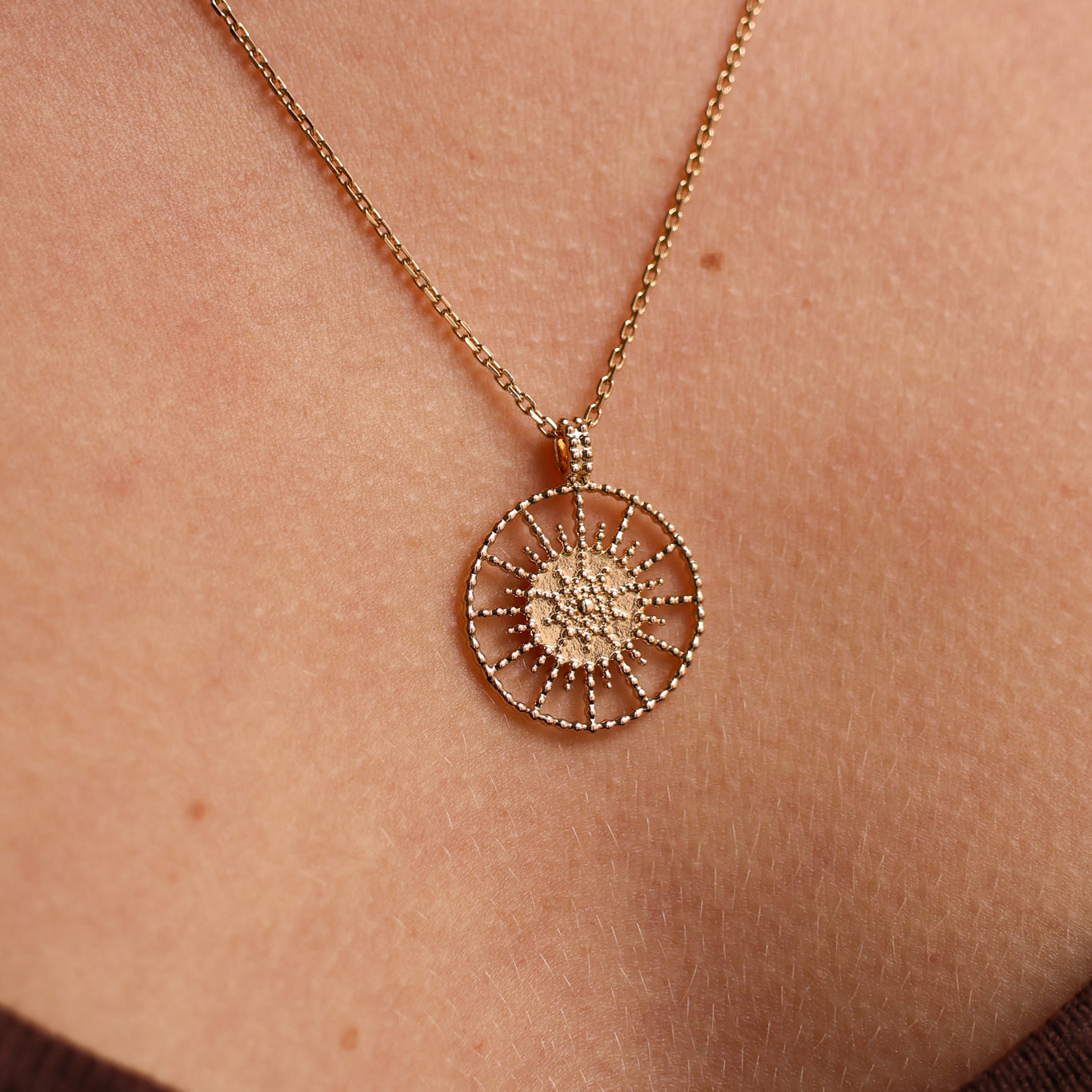 Gold Plated Beaded Radiant Sun Pendant